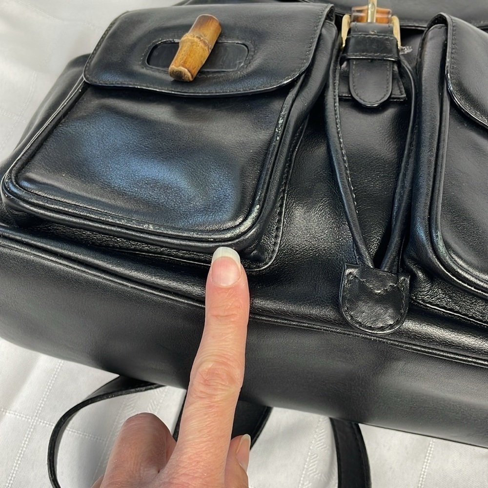 Gucci Leather Bamboo Backpack Black Designer Luxury Rucksack Twin Pocket - Picture 12 of 17